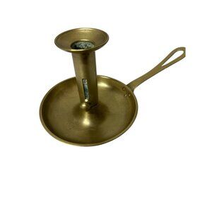 Antique Brass Chamberstick Candleholder Pierced Handle Adjustable Candle Height